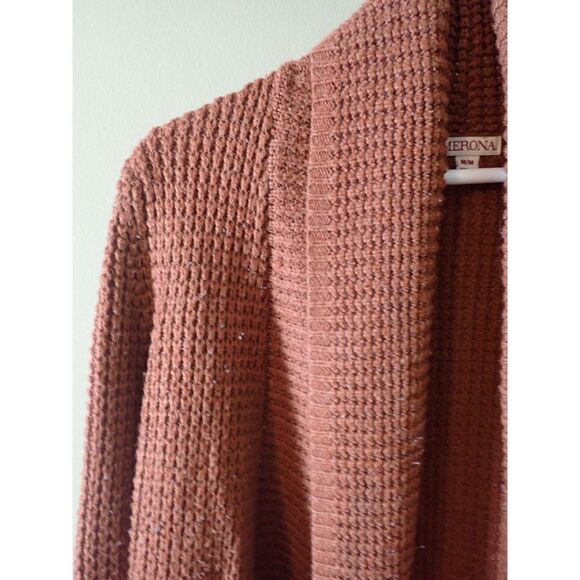 Merona Burnt Orange Cardigan Sweater Medium Waffle Oversized - Picture 6 of 8